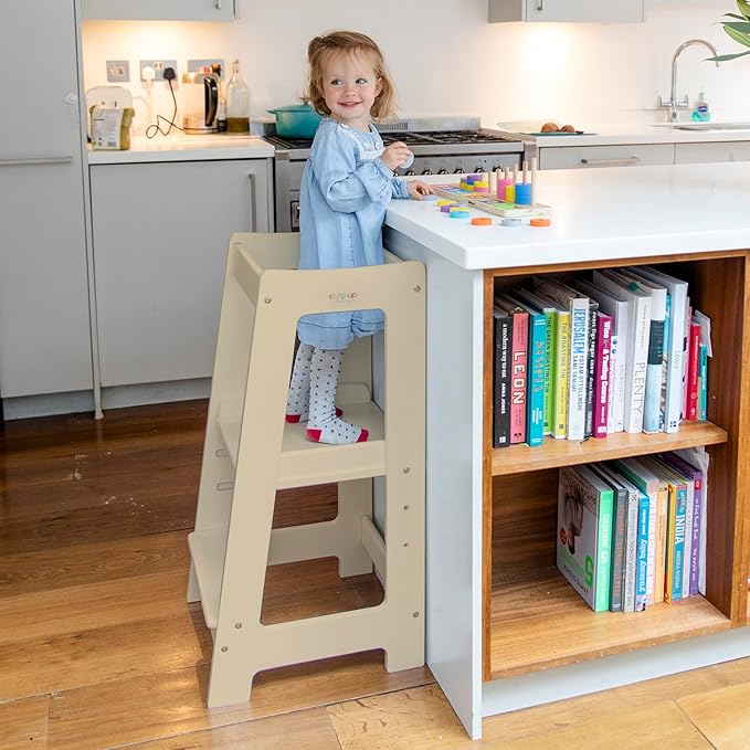 Stepup Baby Toddler Step Stool - Adjustable Height Kids Helper Step Stool, Durable, Non-Slip Platform for Bathroom Sink & Kitchen Counter, Toddler Tower for Exploration and Growth - Natural