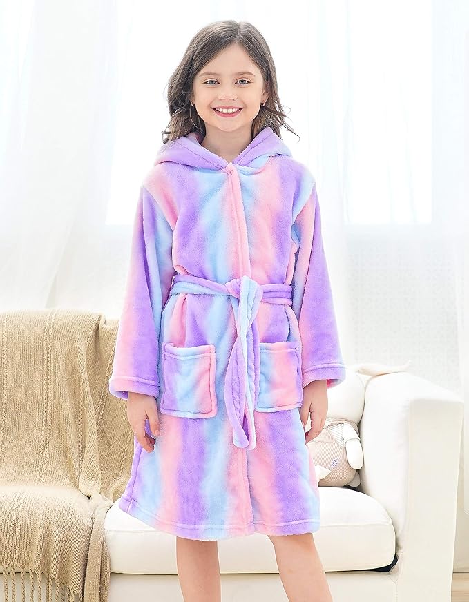 Doctor Unicorn Soft Hooded Rainbow Bathrobe Sleepwear for Girls