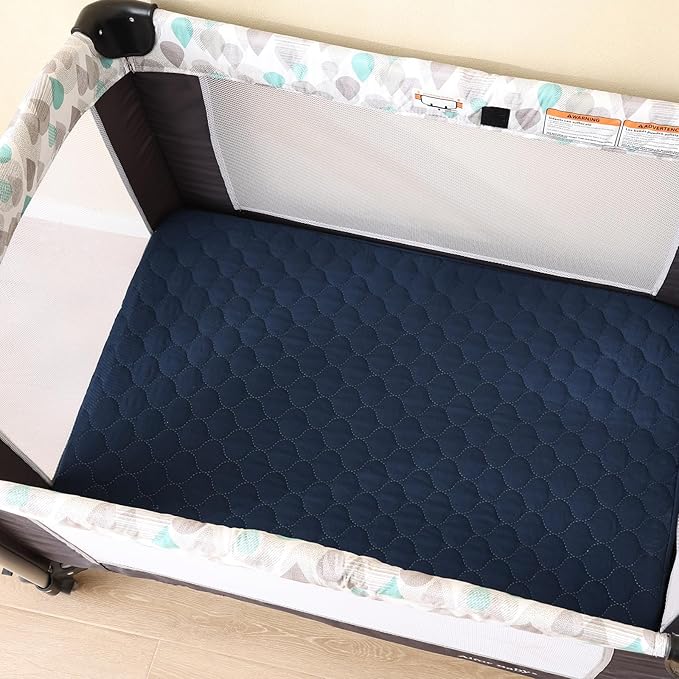 david's kids 2 Pack 38''x25'' Waterproof Mini Crib Mattress Protector, Fitted Pack N Play, Playard and Mini Crib Mattresses, Soft Breathable Pad Cover for Boys Girls Neutral, Navy Blue & Sage Green
