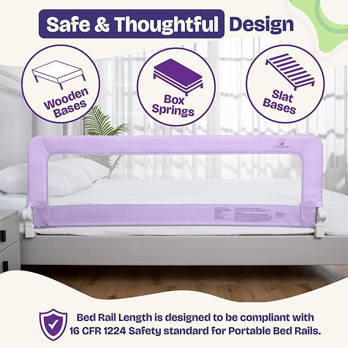 ComfyBumpy 1-Pack Bed Rail for Toddlers 55.5" L x 19.5" H | Toddler Bed Rails for Twin, Full, Queen & King Mattress Size | Swing Down Rail Guard | Mattress Side Rail for Kids | Purple