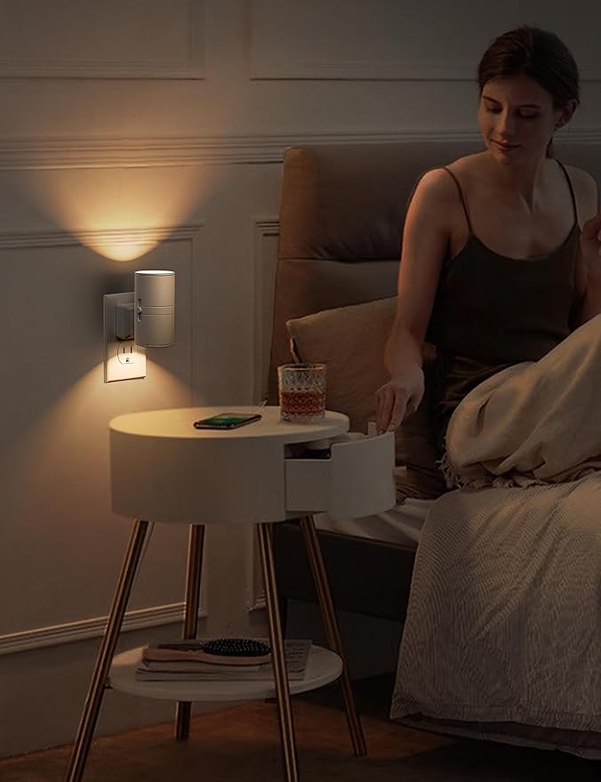 L LOHAS LED 4X Night Light Plug in, LOHAS Modern Night Light with Light Sensor, 0-100LM, Soft White 3000K, Dimmable Night Lights with White Shade for Hallway Bedroom Stairway