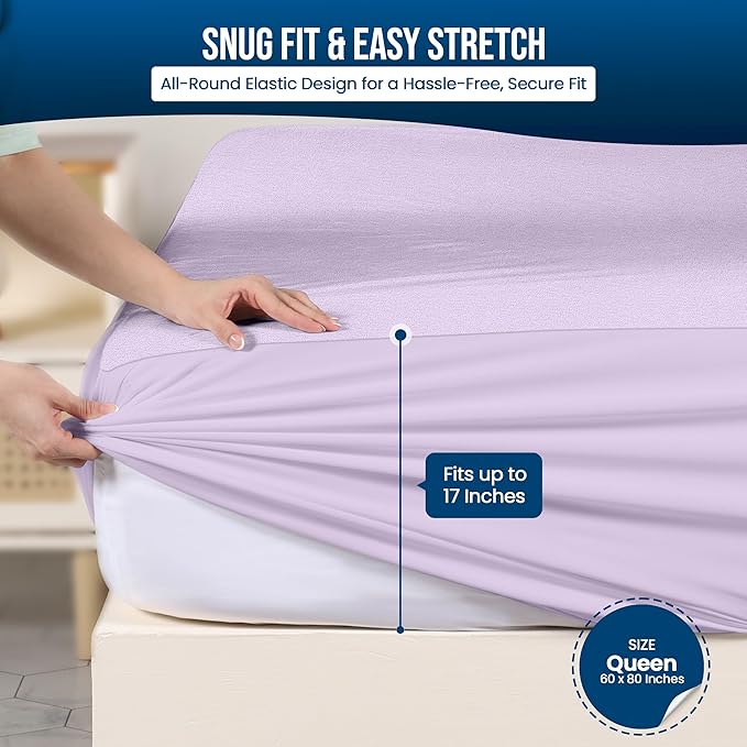 Utopia Bedding Waterproof Mattress Protector Queen Size, Premium 200 GSM Terry Mattress Cover, Soft & Breathable Bed Cover, Fitted Sheet Style with Stretchable Deep Pockets 17" (Lavender)