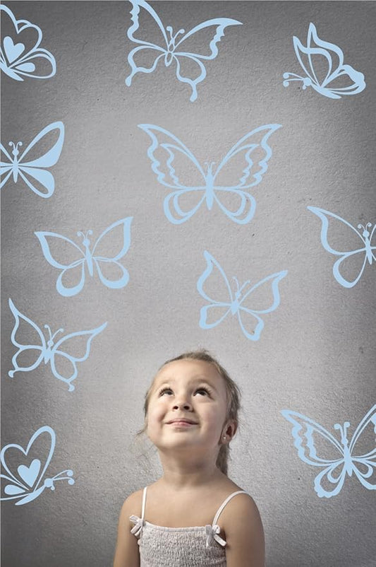 The Decal Guru Butterfly Wall Art Vinyl Stickers DIY Nursery or Girls Room Decor Peel and Stick Butterflies Decals (Powder Blue, 55x58 inches)