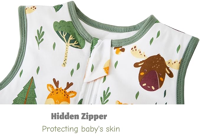 Toddler Sleep Sack with Feet 2-3 T, 2.5 TOG Cotton Baby Wearable Blanket with Legs, Winter Sleep Bag Walker with 2-Way Zipper, Forest Animals+Green