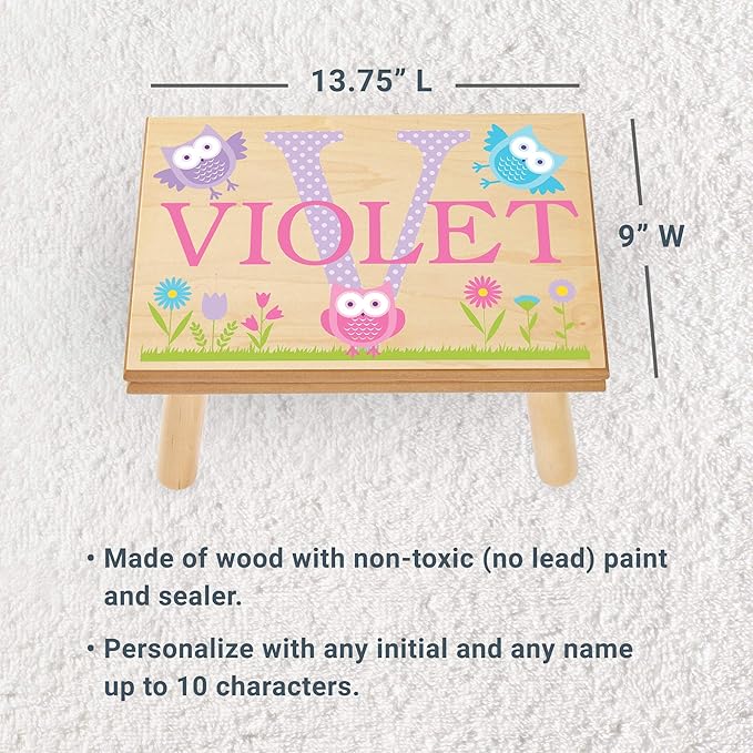 Let’s Make Memories Personalized My Own Name Step Stool - Children’s Step Stool - Sturdy Wood – Non-Toxic Paint, Sealer - Owl Design - Gray - 14’Wx9.25”Lx8.75”H - Ages 3+