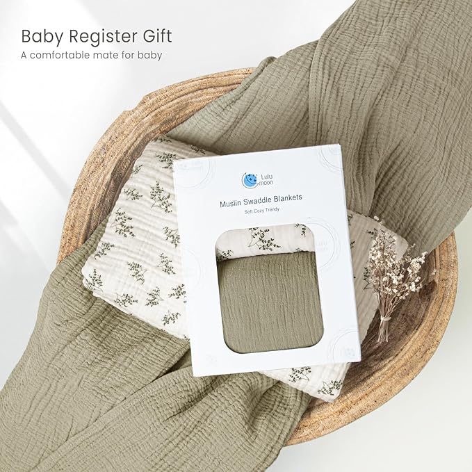 lulumoon Baby Muslin Swaddle Blankets: Soft Receiving Blanket for Newborn - Cotton Swaddling Blanket for Neutral 2Pack(Leaf Autumn)