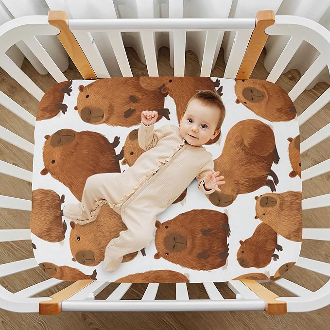 Cute Capybara Crib Sheets Soft Breathable Fitted Baby Crib Sheets Mattress Cover for Girls Boys, 52" x 28" x 9"