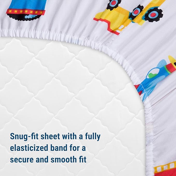 Wildkin Kids 100% Microfiber Crib Sheet – Soft, Breathable Fitted Sheet - Trains, Planes, and Trucks