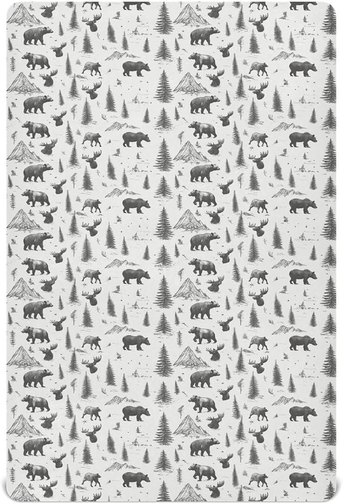Fitted Crib Sheets for Baby Boys or Girls Soft Breathable Baby Play Yard Sheet for Standard Size Crib Mattress 52x28in Seamless Pattern Scandinavian Woodland Wild Animals