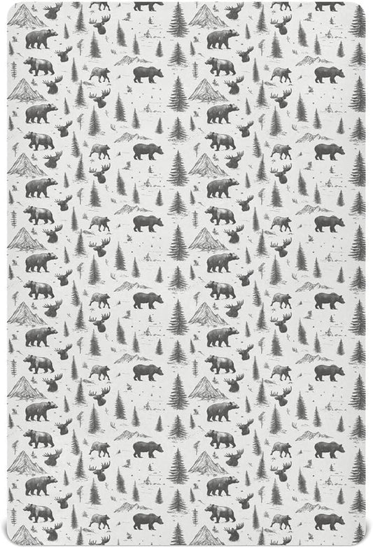 Fitted Crib Sheets for Baby Boys or Girls Soft Breathable Baby Play Yard Sheet for Standard Size Crib Mattress 52x28in Seamless Pattern Scandinavian Woodland Wild Animals