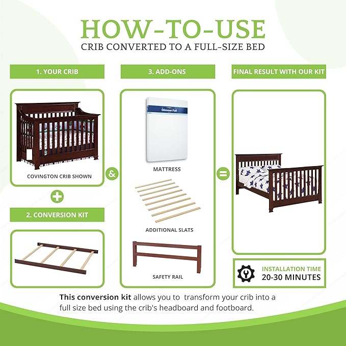 Full-Size Conversion Kit Bed Rails for Baby Cache Convertible Cribs - Solid Wood Rail - Toddler and Adult Bed Rail for Full-Size Beds - Essential Nursery & Baby Furniture (Cherry)