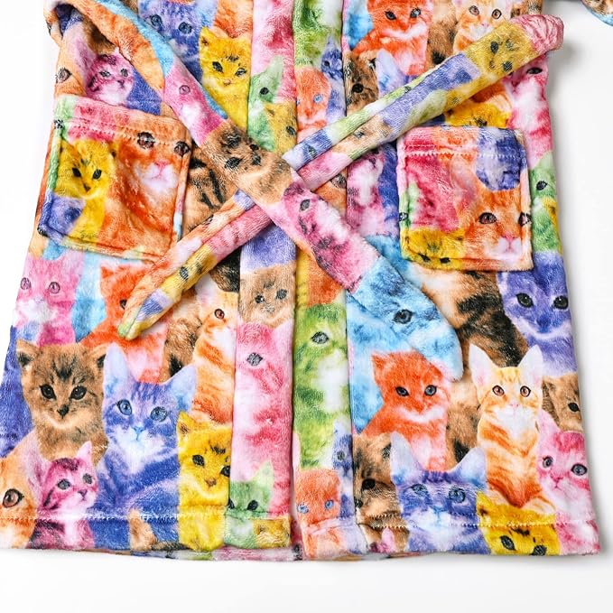 CHILDRENSTAR Girls Robe Kids Cat Bathrobes Plush Soft Fleece Pajamas Sleepwear