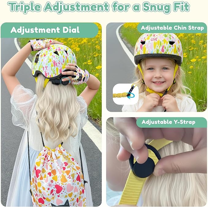 Toddler Bike Helmet with Gloves and Backpack Set, 3 Sizes for Baby Infant to Kids Ages 1-3 3-5 5-8+, Adjustable Boys Girls Bike Helmet for Bicycle/Scooter/Skateboard/Roller Skate