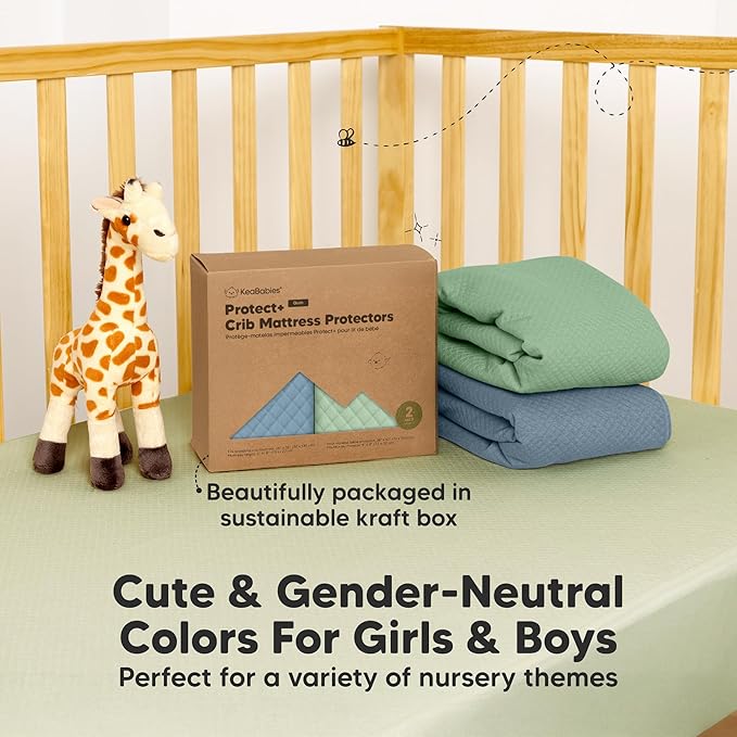 2-Pack Waterproof Crib Mattress Protector Cover Fitted - Quiet Baby Crib Mattress Pad Sheets, 52" x 28" Soft Quilted Cotton Baby Sheet, Machine Washable, Easy Fit, Durable (Lagoon/Quin)