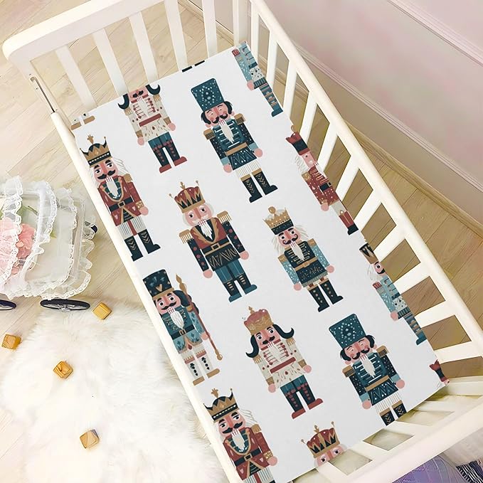 Christmas Nutcrackers White Crib Sheets Soft Breathable Fitted Baby Crib Sheets Mattress Cover for Girls Boys, 52" x 28" x 9"