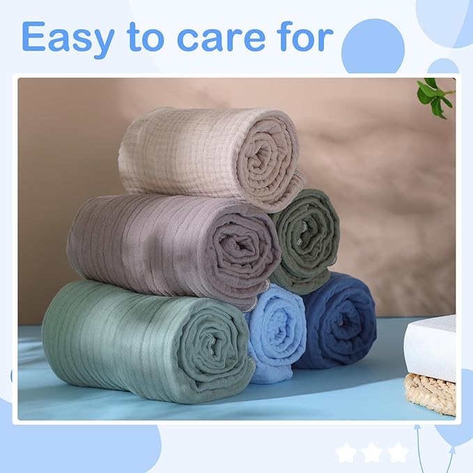 Peryiter 6 Pcs Muslin Hooded Baby Towels, 32x 32'' Cotton Newborn Bath Towel Muslin Infant Baby Blankets Absorbent Unisex Christmas Registry Gift Essentials for Girls Boys (Green Series)
