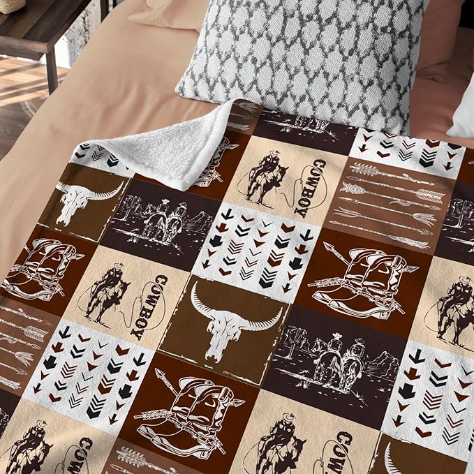 Western Blanket, Western Decor for Nursery Room, Baby Blankets for Boys Girls, Cowboy Baby Blankets, Western Baby Stuff, Soft Warm Lightweight Nursery Bed Blanket for Newborn Toddlers (01, 50x60 in)