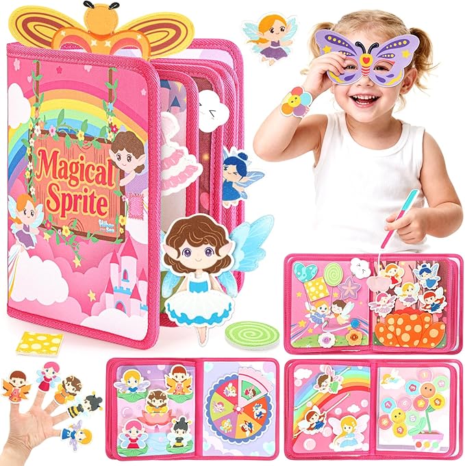 22 in 1 Busy Book for Toddlers 1-3-Sprite Montessori Toy Busy Board for 1 Year Old with Fishing Game, Educational Sensory Quiet Toy, Airplane Car Travel Essentials Christmas Birthday Gift for Boy Girl