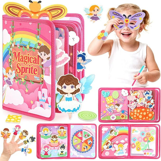 22 in 1 Busy Book for Toddlers 1-3-Sprite Montessori Toy Busy Board for 1 Year Old with Fishing Game, Educational Sensory Quiet Toy, Airplane Car Travel Essentials Christmas Birthday Gift for Boy Girl