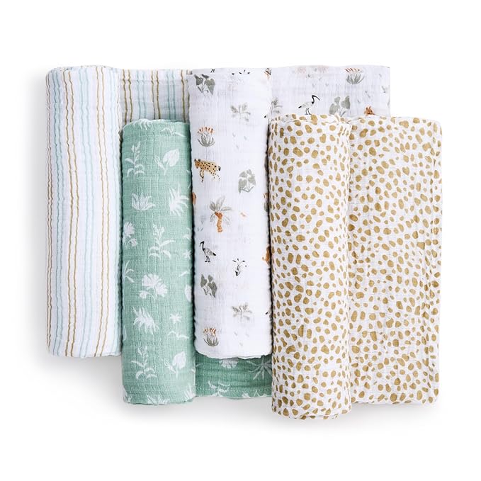 aden + anais Essentials Cotton Muslin Swaddle, Breathable Baby Blanket, Ideal for Boys, Girls, Newborns, Babies & Infants, Receiving Blanket, Soft and Lightweight Wrap, 4 Pack, Giraffe Safari