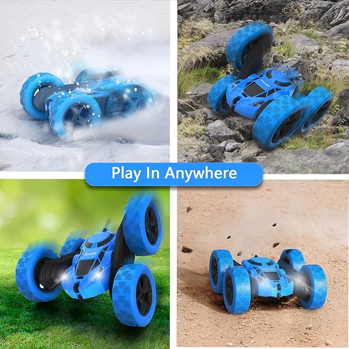 Remote Control Car for Kids, 360° Rotating RC Stunt Car Double-Sided 4WD Electric Vehicle with LED Lights, 2.4GHz Rechargeable Toy Cars for Boys Girls Age 6 7 8 9 10 11 12, Birthday Gift