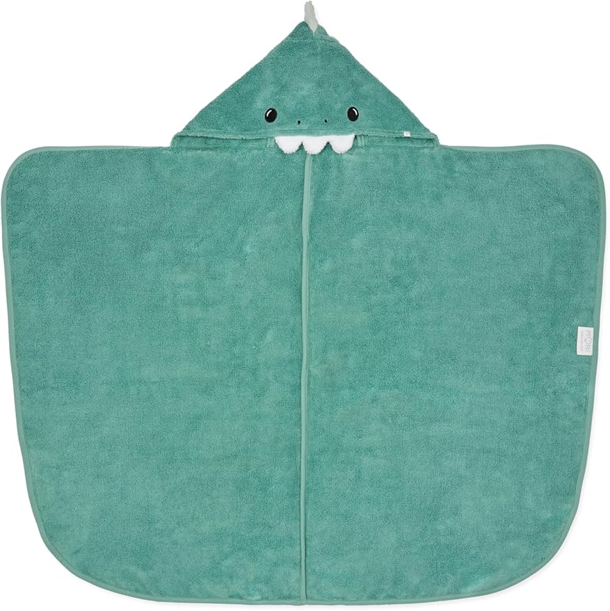 MORI Kids Dinosaur Hooded Bath Towel in Green - Unisex Bathing Cape - Suitable for 1-3 Years - 39.3 x 34.6”