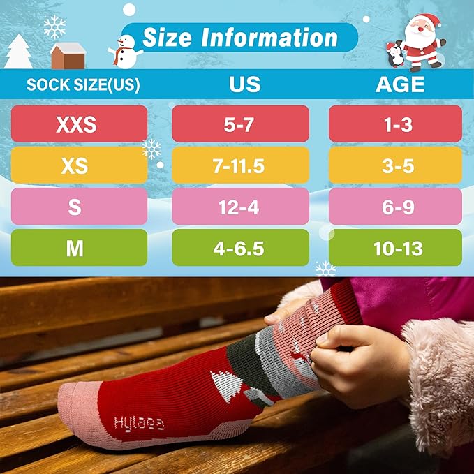 Hylaea Merino Wool Ski Socks Kids, Knee-high Warm Thermal Snowboard Skating Socks for Boys Girls Toddler