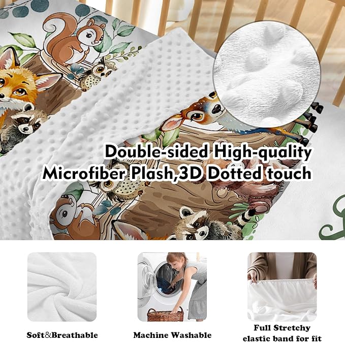 Personalized Baby Crib Bedding Set: 4 Piece Custom Gift Crib Bed Set with Name - Animal Stump Design, Nursery Bedding Set for Baby Girls,Newborn Boys Girls Crib Sets, Crib Bedding Shower Gifts