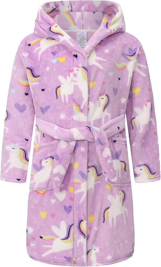 Kid Fleece Hooded Robes Girls Bathrobes Boys Soft Plush Sleepwear Toddler Fuzzy Pajamas