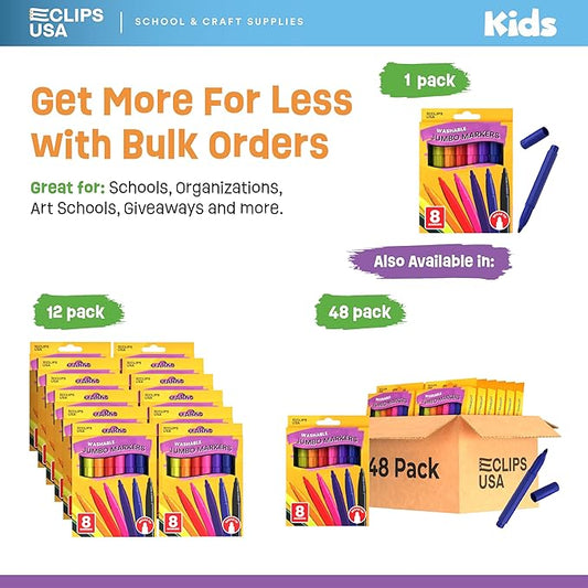E-CLIPS USA Jumbo Markers For Kids, Colored Markers For School, Washable markers Bulk Classroom, Broad Tip (1 Pack)
