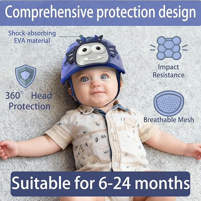 Baby Helmet for Crawing Walking,Soft Infant Safety Helmet,Baby Helmet 1-2 Years for Anti-Fall Head Protector,Adjustable, Breathable