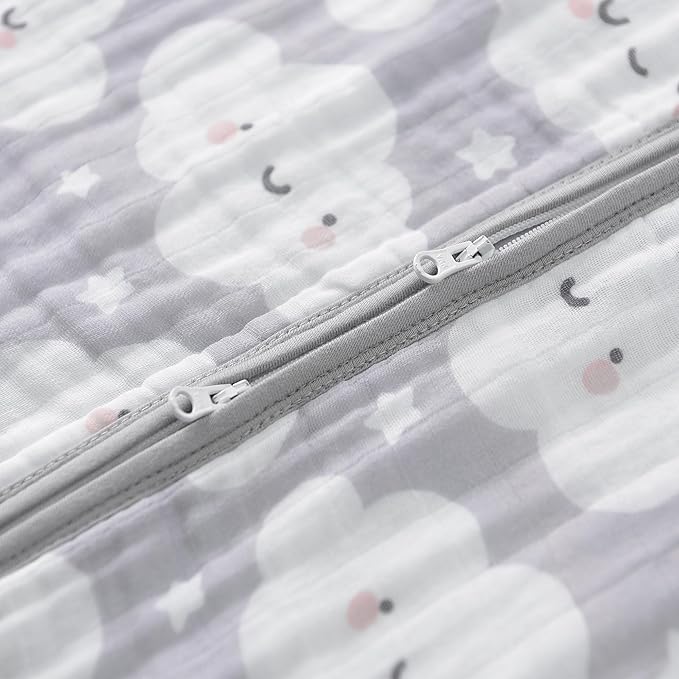 Baby Sleep Sack 2-4 T Baby Wearable Blanket 100% Organic Cotton 0.5 TOG Toddler Sleep Sacks 2- Way Zipper Soft 4 Layers Muslin 2T 3T 4T Cloud