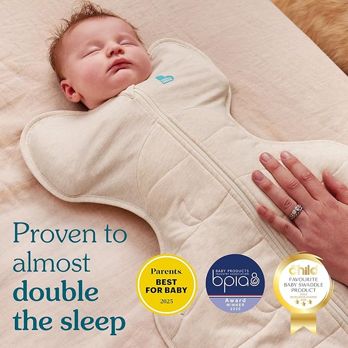 Love to Dream Swaddle UP, Sleep Sack 0-3 Months, Self-Soothing, Improves Sleep, Snug Fit Helps Calm Startle Reflex, Baby Essentials Must Haves Newborn, 1.0 TOG, 13-19 lbs, Tan Houndstooth