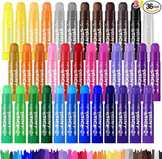 Tempera Paint Sticks For Kids, 36 Assorted Colors Washable Paint Set, Quick Drying Art Supplies for Toddlers and Kids, Ideal Christmas Basket Stuffers for Kid Toddler 1-3 2-4