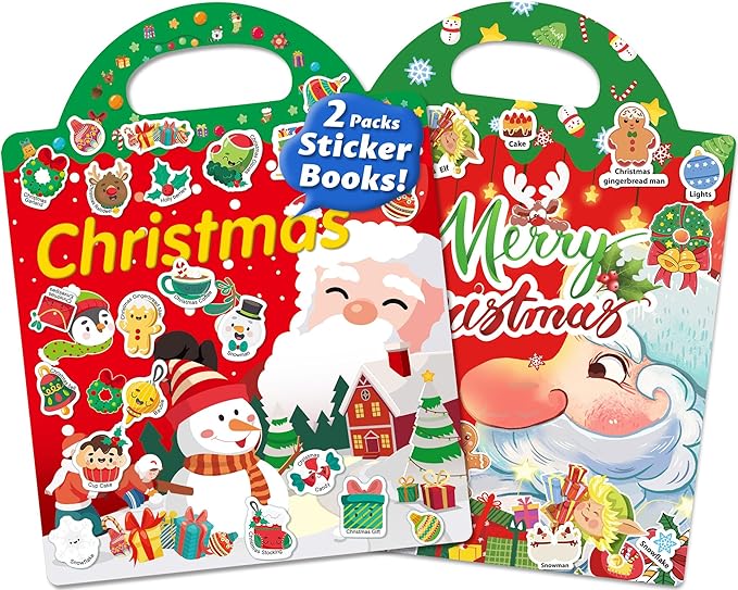 Walenced Reusable Sticker Book for Toddlers, Stickers for Kids, Toddler Sticker Book, Toddler Craft Activities, Toddler Travel Toys Ages 3 and Up Boy Girl Birthday Gifts - Christmas