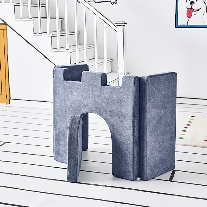Yourigami Kids and Toddler Play Castle, Playroom Couch Add-On Set, Durable Modular Design, Blue Lagoon