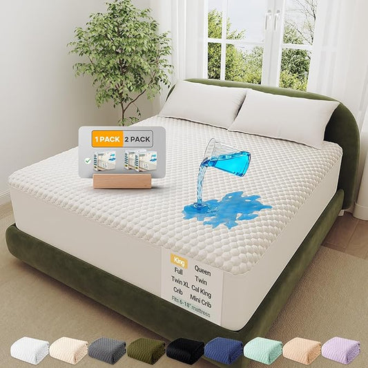 OhGeni 100% Waterproof Mattress Protector,King Size Mattress Soft Pad,Pet Hair & Bedwetting Resistant,Cooling Breathable Fitted Sheets,Washable Bed Cover,Non-Slip Deep Pocket,Noiseless for Bedroom