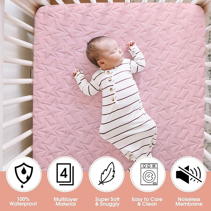 Waterproof Crib Mattress Protector: 2-Pack Quilted Toddler Mattress Pad Sheets - Soft Fitted Covers for Standard Baby Crib