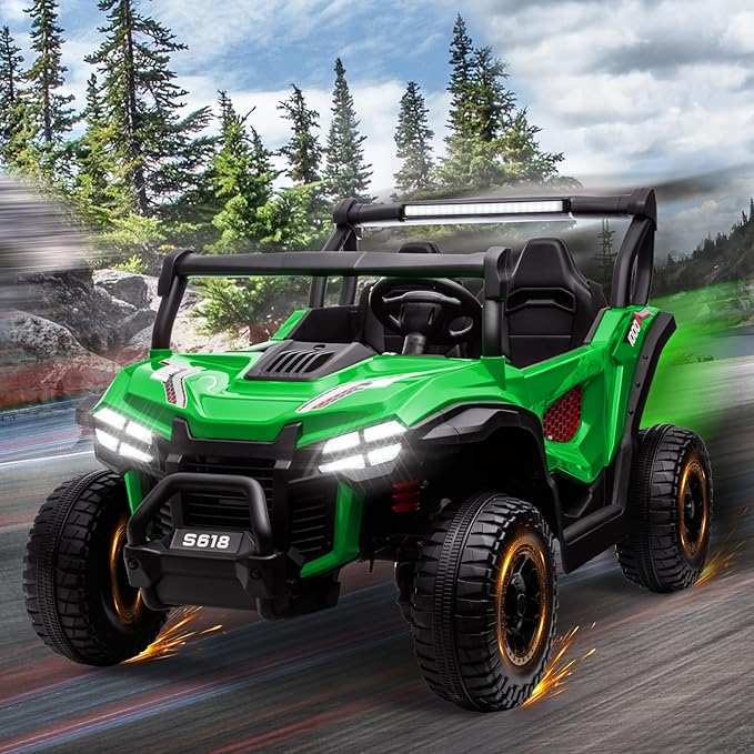 MOLACHI 24V Kids Ride on UTV Car,4WD Battery Powered Electric Vehicle for Kid, 2 Seater Ride On Truck with Remote Control,Safety Belts,3 Speeds,Bluetooth (Green)