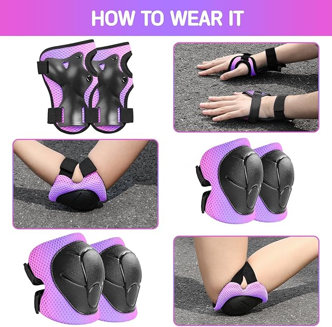 Kids Protective Gear Set Knee Pads for Kids 3-14 Years Toddler Knee and Elbow Pads with Wrist Guards 3 in 1 for Skating Cycling Bike Rollerblading Scooter