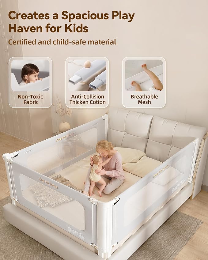 Bed Rail for Toddlers, Thickened & Reinforced Toddler Bed Rails with Height Adjustable, Upgraded Kids Baby Bed Rail Guard, Bed Side Rails for Twin, Full, King Size, Grey, 1 Side, 74.8" Lx28 H
