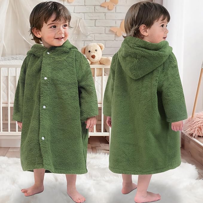 VOOVA & MOVAS Hooded Bath Towel for Kids 3-5Years | 100% Cotton,Low Lint, Ultra-Soft & Absorbent | Gentle for Sensitive Skin, Bathroom, Pool & Beach Thick Towel for Toddler,Olive Green