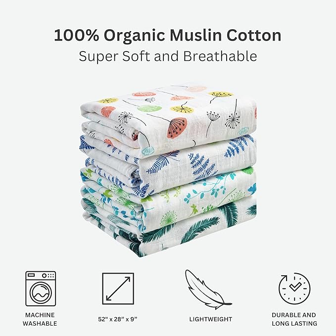 Margaux & May Organic Muslin Cotton Baby Crib Sheet, Dandelion Print, Fitted, Breathable, Toddler Bedding, 52 x 28, Deep Pocket, Organic Crib Sheets for Cozy Sleep