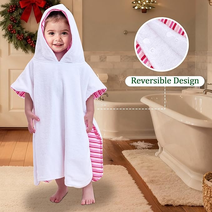 VOOVA & MOVAS Thick Double-Layered Baby Bath Towel (2-4 Years, 20x21 Inches) | Ultra Soft & Absorbent Cotton | Toddler Hooded Poncho Towel for Swimming, Beach, Shower & Winter, Pink Stripe
