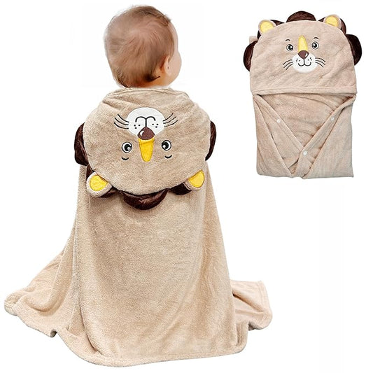 ROMASA Baby Bath Towel Ultra Soft Hooded Towel Highly Absorbent Bathrobe Blanket Toddlers Shower Gifts for Boys Girls-27.5" x 55" (Khaki Lion)
