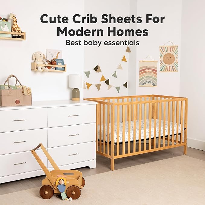KeaBabies 2-Pack Organic Crib Sheets for Boys, Girls - 52x28 Fitted Crib Mattress Sheet Neutral, Breathable Jersey Cotton Cover for Baby Bed, Toddler Mattress, Soft & Cute Prints (Cameo)