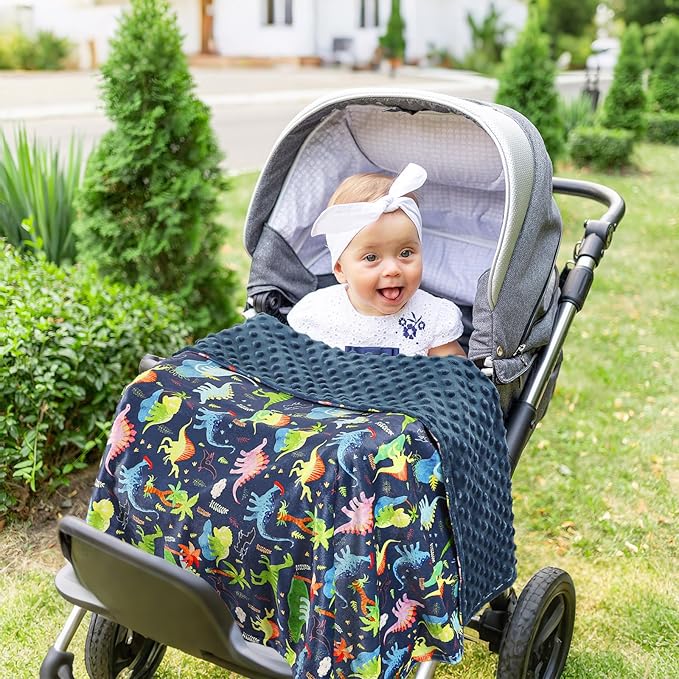 Baby Blankets for Girls, Toddler Newborn Blanket Double Layer with Dotted Backing Crib Receiving Blanket for Toddler Nursery Bed Blanket, Dinosaur, 30x40 Inches