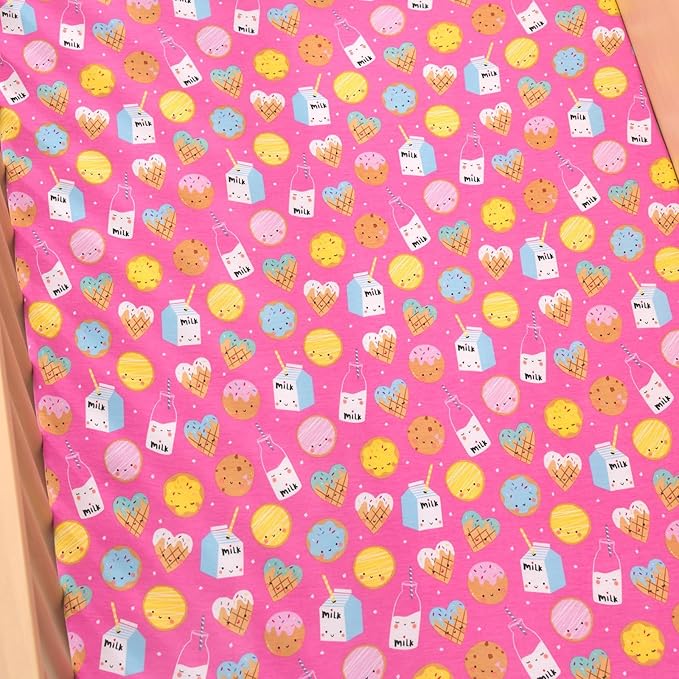 Little Sleepies Baby Crib Sheets, Buttery Soft Viscose from Bamboo Crib Sheets for Boys & Girls, Toddler Bed Sheet, Standard Crib Mattress Sheet, Super Stretchy & Elasticized (Pink Cookies & Milk)