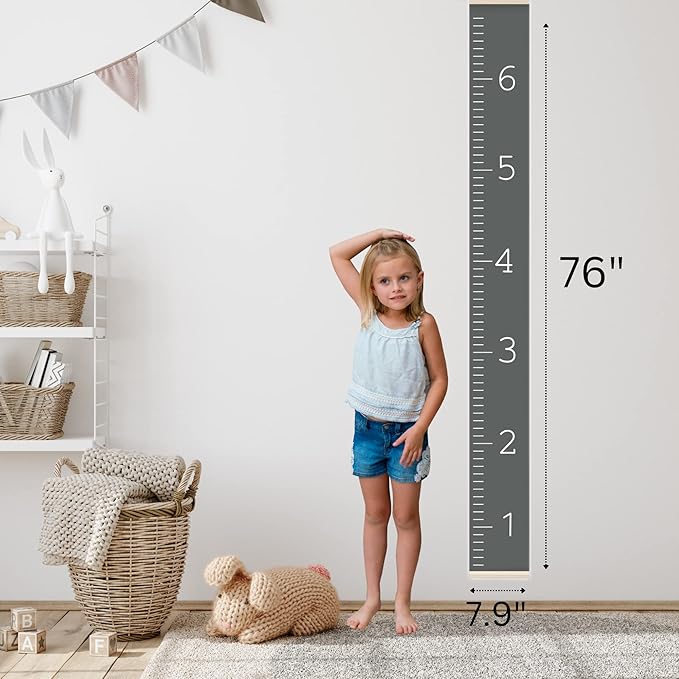 Morxy Canvas Growth Chart for Kids - Unisex Kids Room Wall Decor - Measuring Height Chart- Wall Tape with Height Chart for Kids (Canvas, Plain Dark Gray)