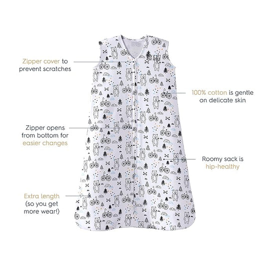HALO SleepSack, 100% Cotton Wearable Blanket, Swaddle Transition Sleeping Bag, TOG 0.5, Huggy Bears, Large, 12-18 Months